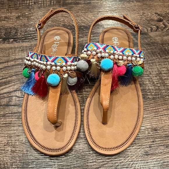 Refresh Shoes - NIB! Refresh pom pom tassel embellished sandals